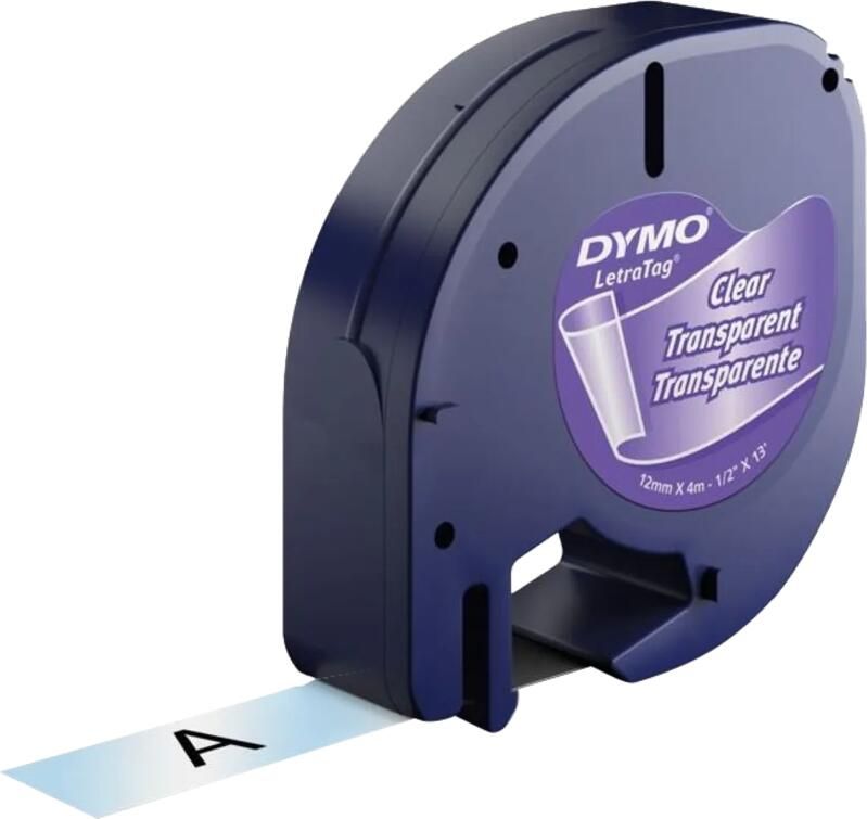 Dymo LetraTag Lettertape 12mm x 4m Zwart Transparant
