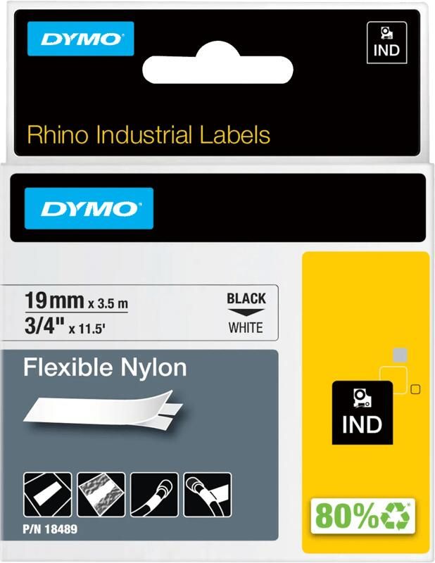 Dymo Rhino 19mm x 3 5m Zwart Wit Nylon Labels