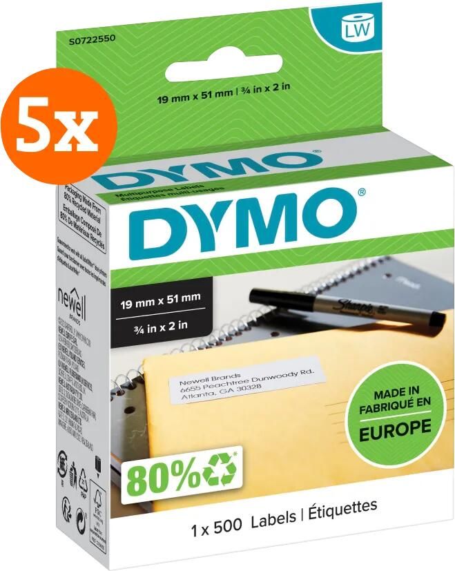 Dymo Verwijderbaar Etiket 19 x 51 mm 500 stuks 5-pack