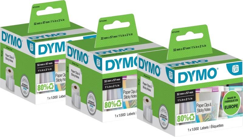 Dymo Verwijderbaar Etiket 32x57mm 1000 stuks 3-pack