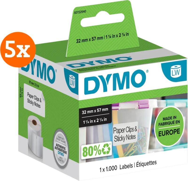 Dymo Verwijderbaar Etiket 32x57mm 1000 stuks 5-pack
