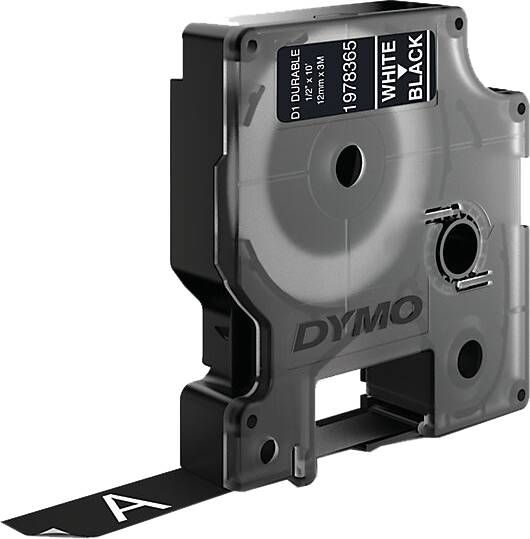 Dymo D1 vinylband High Perf. 12 mm x 3 m wit op zwart