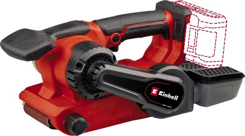 Einhell Accu Bandschuurmachine TP-BS 18 457 Li BL Solo Power X-Change 18 V Li-ion Koolborstelloze motor Schuuroppervlak: 126x75 mm Bandgrootte: 457x75 mm Incl. 3x schuurband (K80) Excl. accu en lader