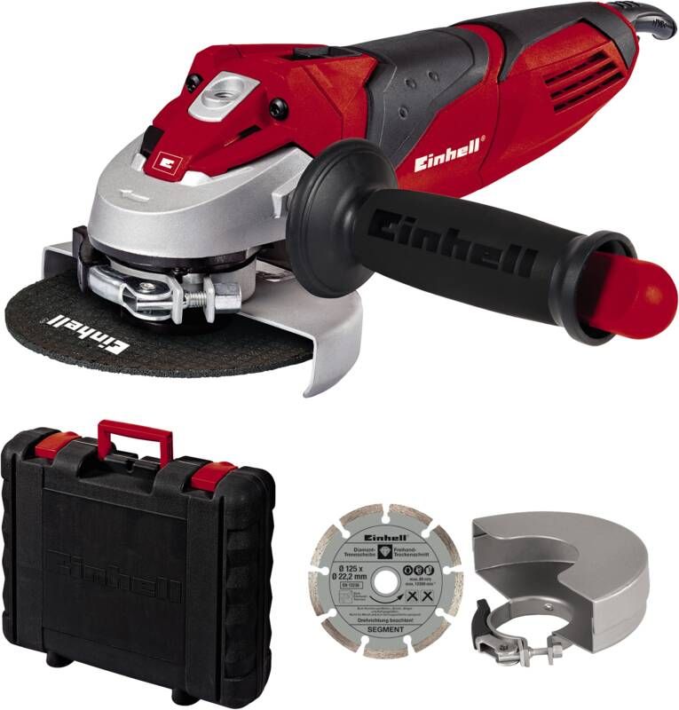 Einhell Haakse Slijper TE-AG 125 750 Kit 750 W Onbelast toerental: 12.000 t min Ø125 mm Incl. Transport- Opbergkoffer 1x diamant slijpschijf 1x Slijpschijfbescherming