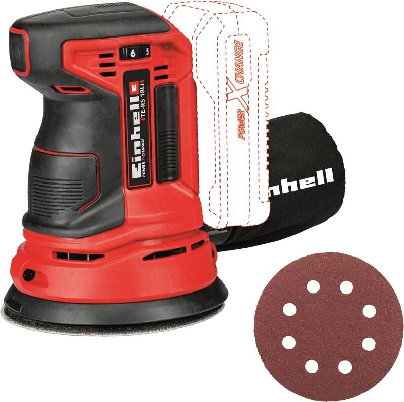 Einhell Accu Excentrische Schuurmachine TE-RS 18 Li-Solo Power X-Change (Li-Ion 18 V Schuurpad ø125 mm softgrip incl. 1 x schuurpapier zonder accu en lader)
