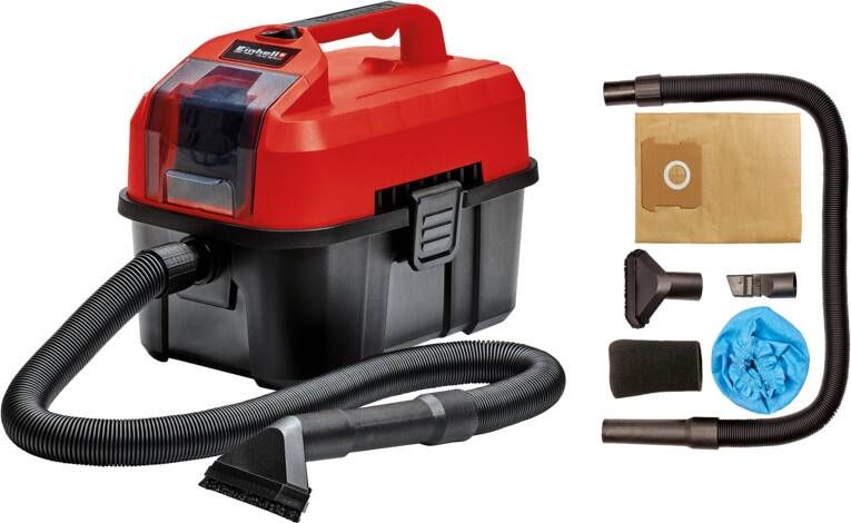 Einhell Accu Nat- Droogzuiger TE-VC 18 10 Li Solo Power X-Change 18 V Li-Ion 10 L 90 mbar Slanglengte -diameter: 2 0 m 36 mm 72 dB Blaasfunctie Incl. 6-delige Accessoireset Excl. accu en lader