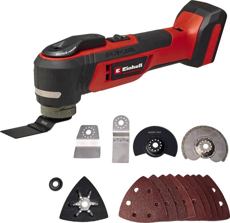 Einhell Accu Multitool TP-MG 18 Li BL Solo Power X-Change 18 V Li-ion Incl. 9x schuurpapier en 4 verschillende zaagbladen Excl. accu en lader