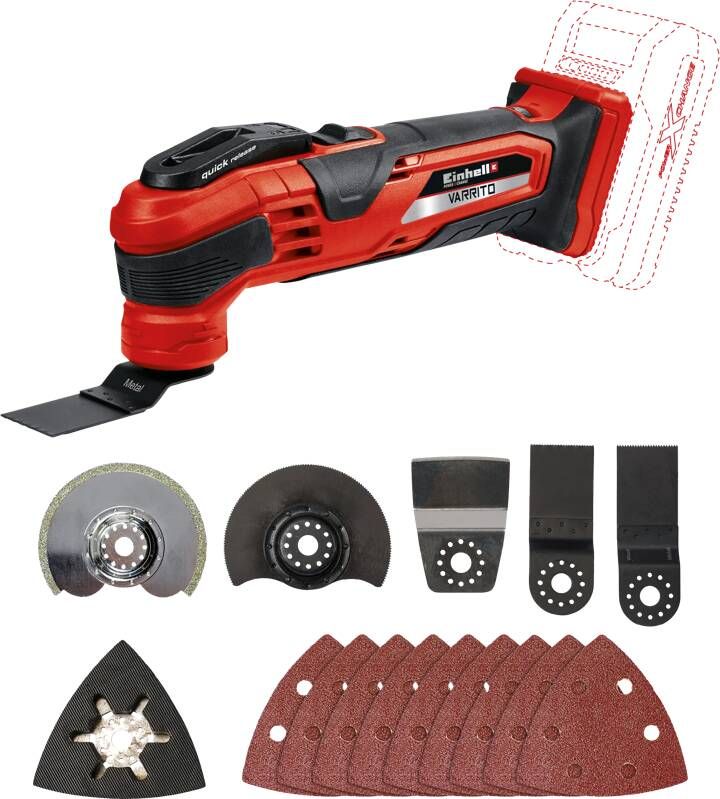 Einhell Accu Multitool VARRITO Power X-Change (Li-Ion 18 V 11000-20000 rpm snelsluiting gereedschapshouder 12-voudig verstelbaar uitgebreide accessoires zonder accu en lader)