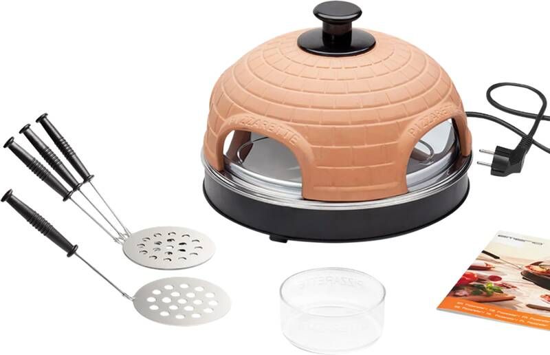 Emerio PO-115984 Pizzarette 6 persoons Handgemaakte terracotta koepel 6 Geïsoleerde bak spatels RVS bakplaat Cool touch