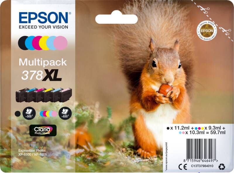 Epson inktcartridge 378 XL 500 830 pagina&apos;s OEM C13T37984010 6 kleuren