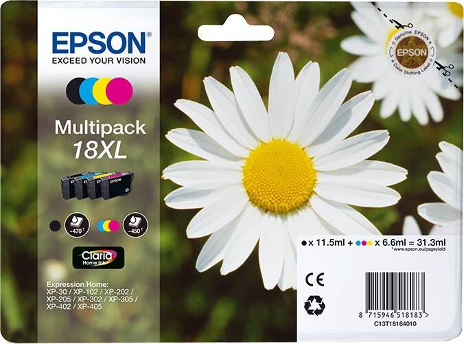 Epson PACK T1816XL 4 multpack inktcartridge (zwart+kleur)