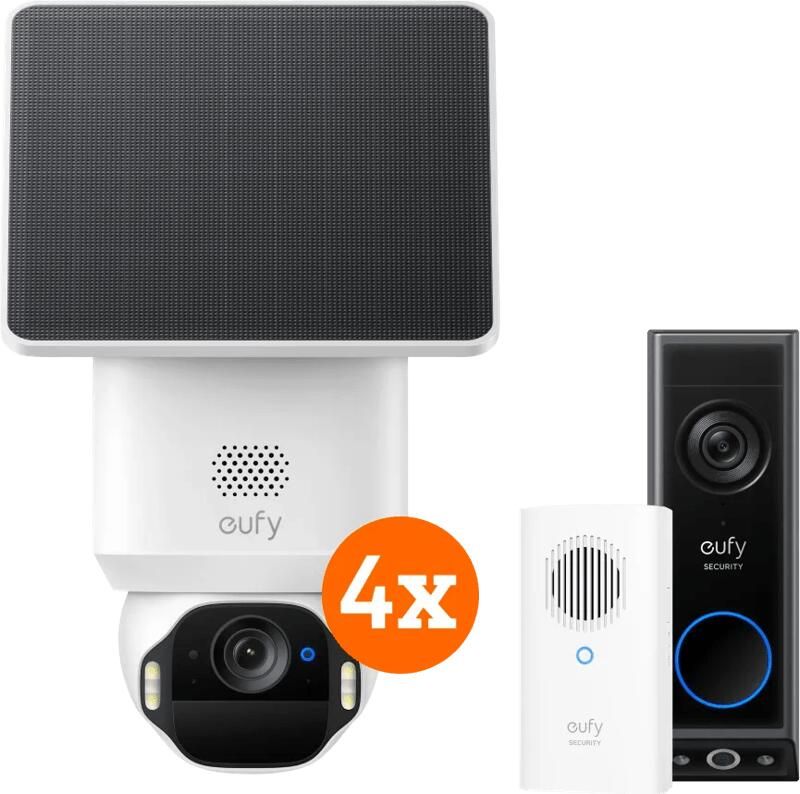 Eufy SoloCam E42 4-Pack + Video Doorbell E340 + Chime
