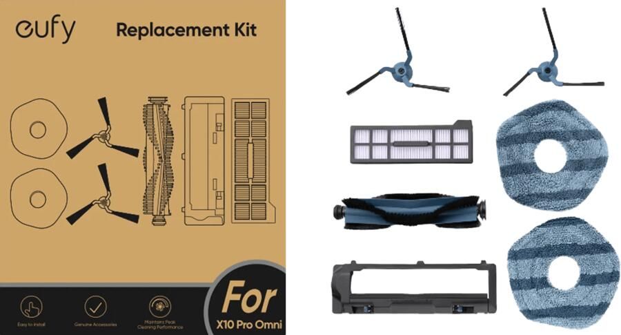 Eufy X10 Pro Omni accessories Kit (2 x Side Brush 1 x Rolling Brush + Guard 1 xFilter 2 x Mopping Cl Stofzuiger accessoire