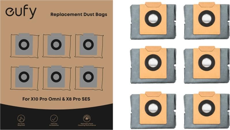 Eufy Anti-Bacterial and Deodorizing Dust Bag(6 Pack) for X8 Pro Series and X10 Pro Omni Stofzak