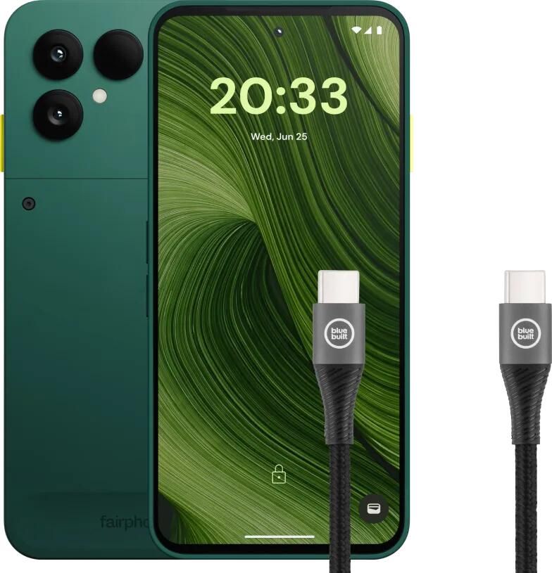 Fairphone 6 256GB Groen 5G + BlueBuilt Usb C naar Usb C Kabel 1 5m Nylon Zwart