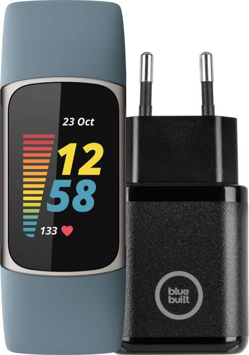 Fitbit Charge 5 Zilver Blauw + Bluebuilt Oplader