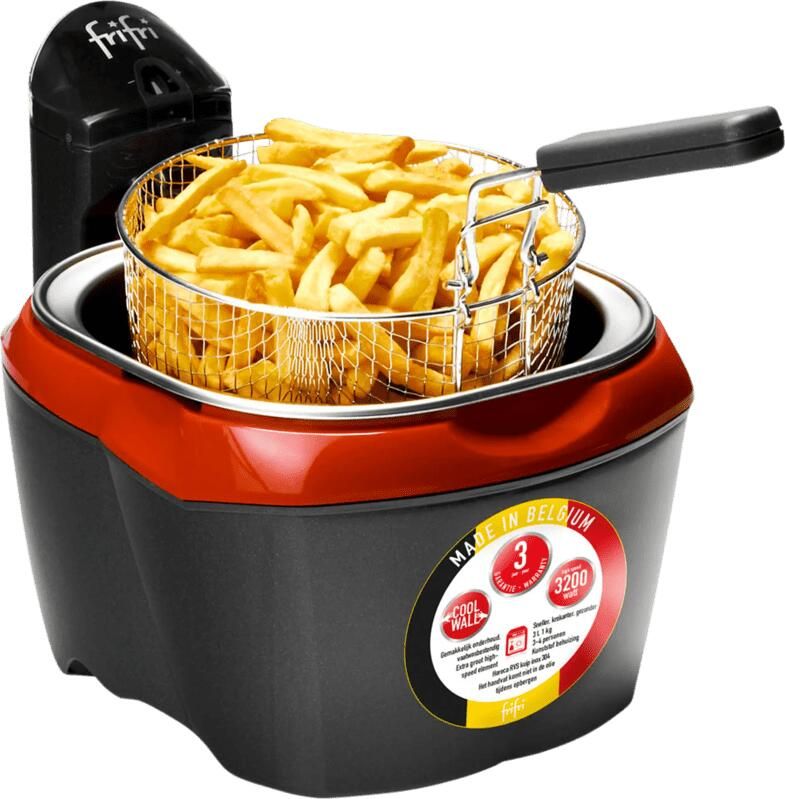 FriFri 918RR HSC1200 High Speed 3200 Watt koude zone cool wall 3L friteuse met XL ronde mand rood zwart
