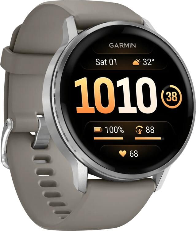 Garmin Venu 4 45 mm Zilver met zilvergrijze siliconen band