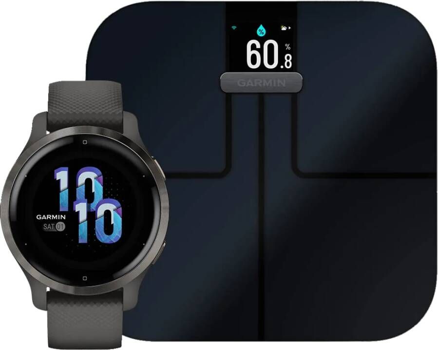 Garmin Venu 2S Grijs + Index S2 Smart Zwart