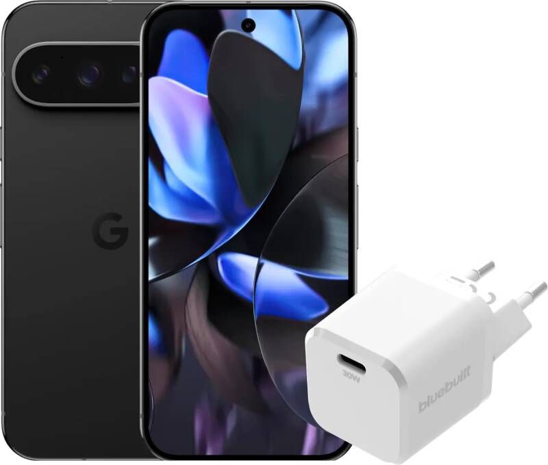 Google Pixel 9 Pro 128GB Zwart 5G + BlueBuilt Oplader 30W Wit