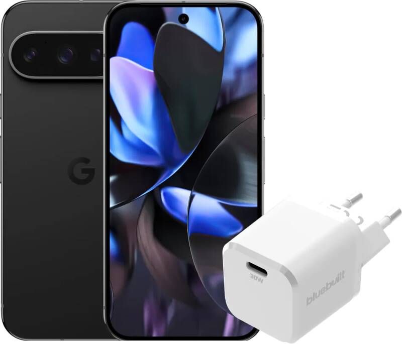 Google Pixel 9 Pro 256GB Zwart 5G + BlueBuilt Oplader 30W Wit