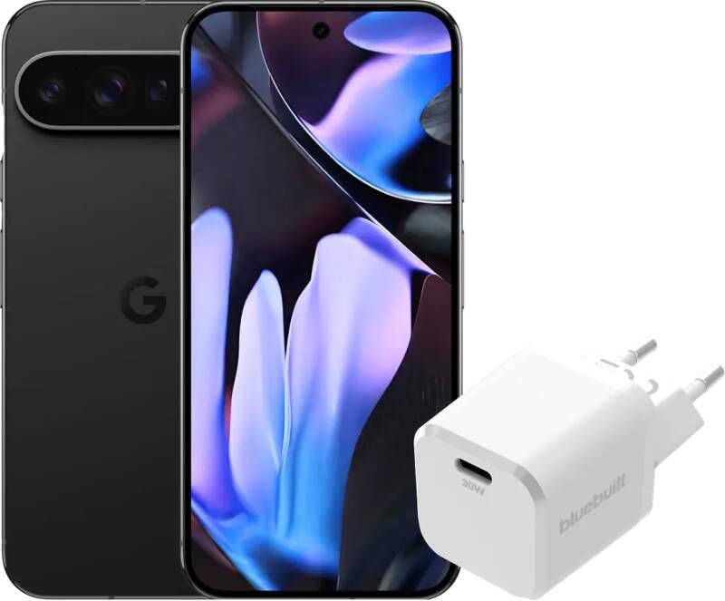 Google Pixel 9 Pro XL 128GB Zwart 5G + BlueBuilt Oplader met Usb C Poort 30W Wit