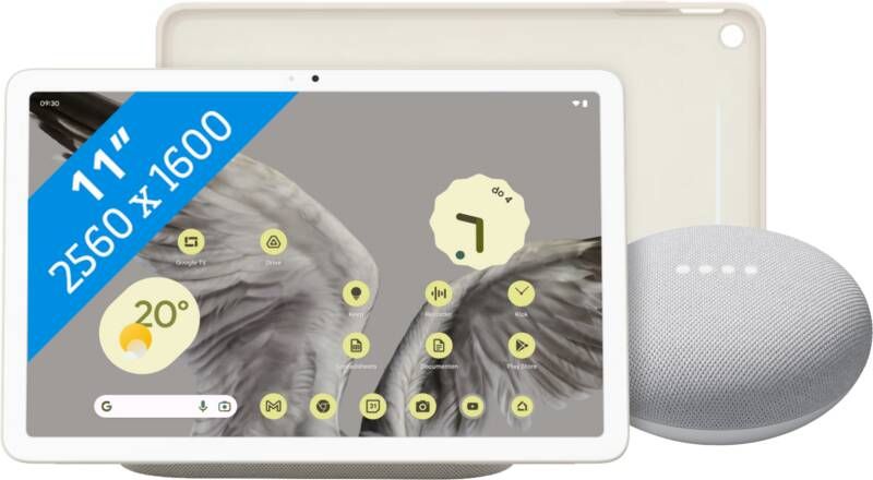 Google Pixel Tablet 128GB Wifi Crème + Pixel Tablet Back Cover Crème + Nest Mini Wit