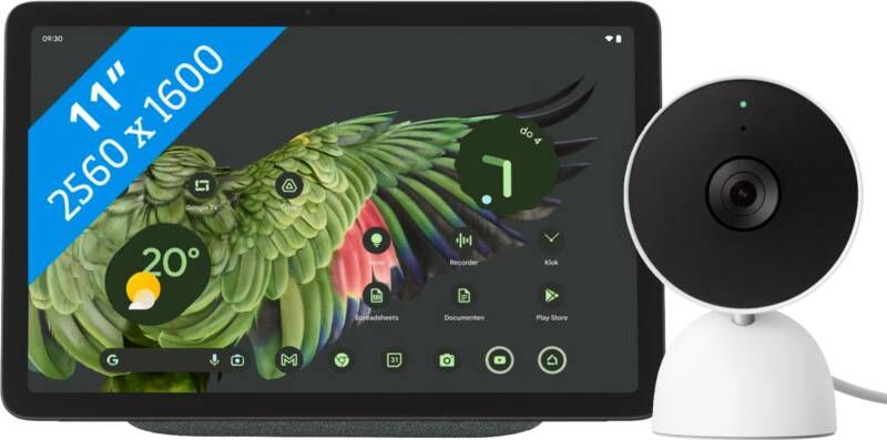 Google Pixel Tablet 128GB Wifi Grijs en Dock met Speaker + Nest Cam Indoor Wired