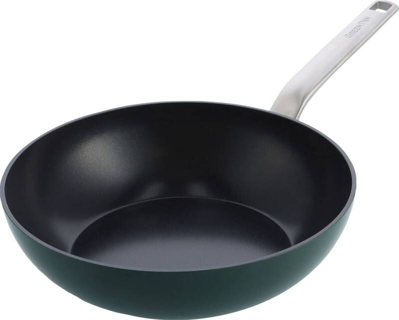 GreenPan Evolution Wok 28cm met pannenbeschermer donkergroen inductie PFAS-vrij