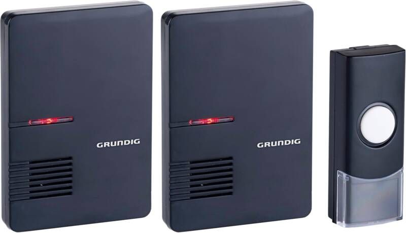 Grundig Deurbelset 1 Zender 2 Ontvangers Batterijen 80 Meter Bereik Zwart