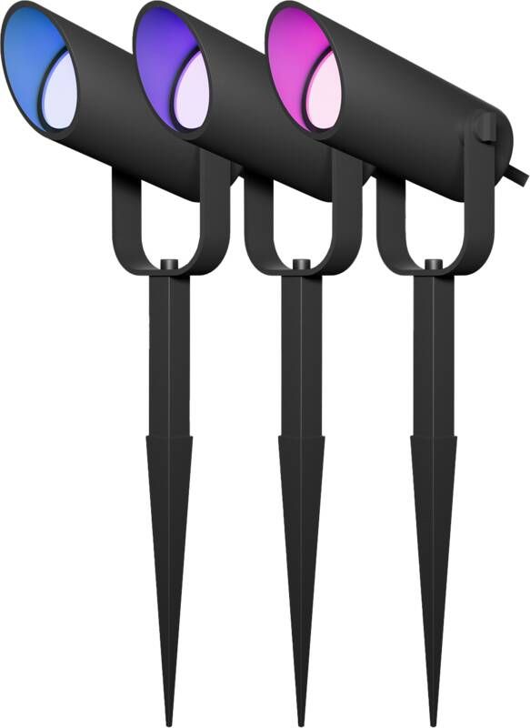 Hombli Buitenverlichting Tuinspot Wit & Gekleurd Licht Starter Kit 3 stuks LED Buitenlamp 1 stuk Aluminium Zwart