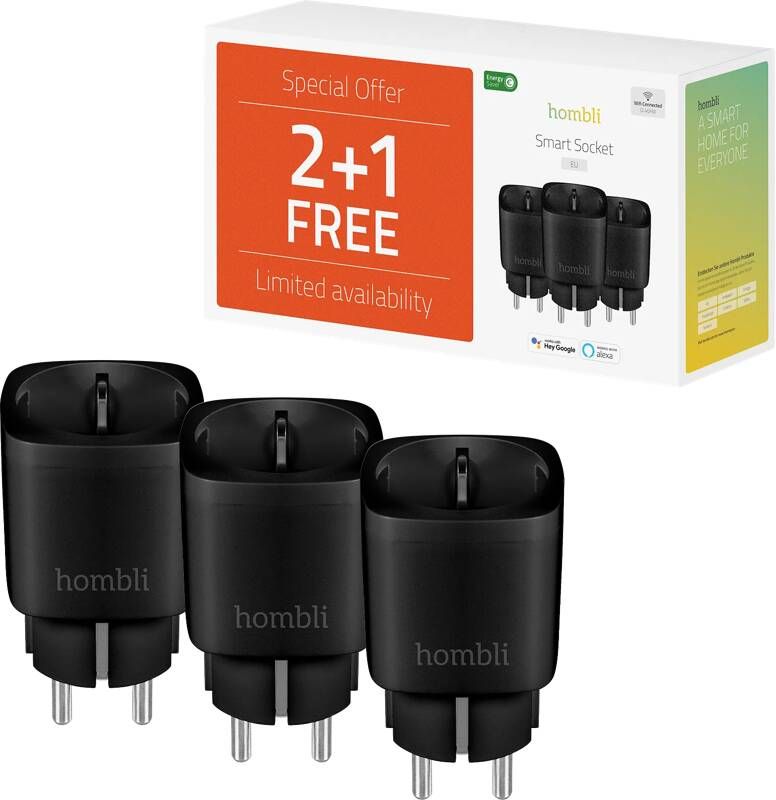 Hombli Eu Smart Socket Promo Pack 2-plus-1 Black Stekker