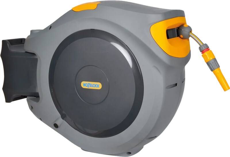 Hozelock Auto Reel 40 meter zelfoprollende muurhaspel met startset en tuinspuit grijs