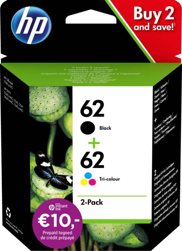 HP 62 INK 2-PACK 2-pack inktcartridge (zwart kleur)