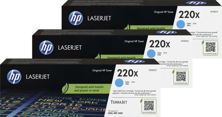 HP 220X LaserJet Toner Cyaan (3 stuks)