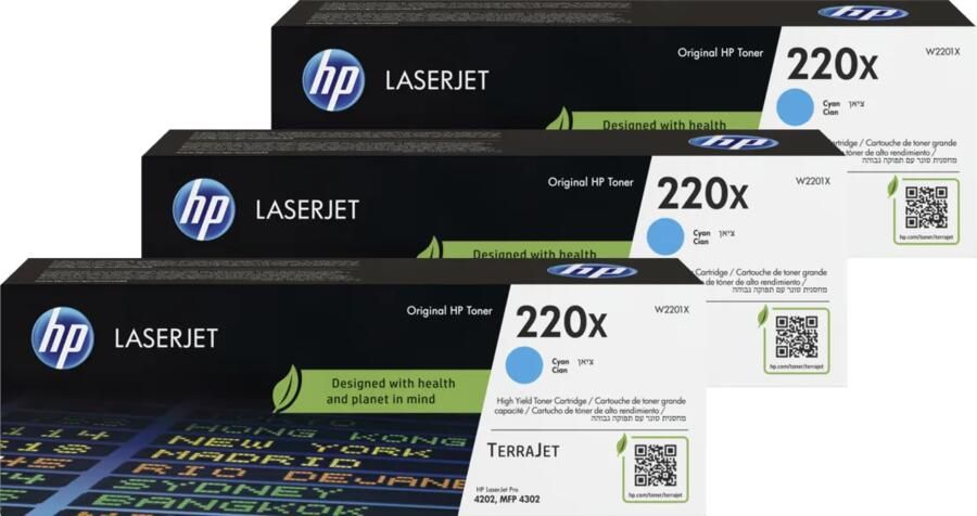 HP 220X LaserJet Toner Cyaan (3 stuks)
