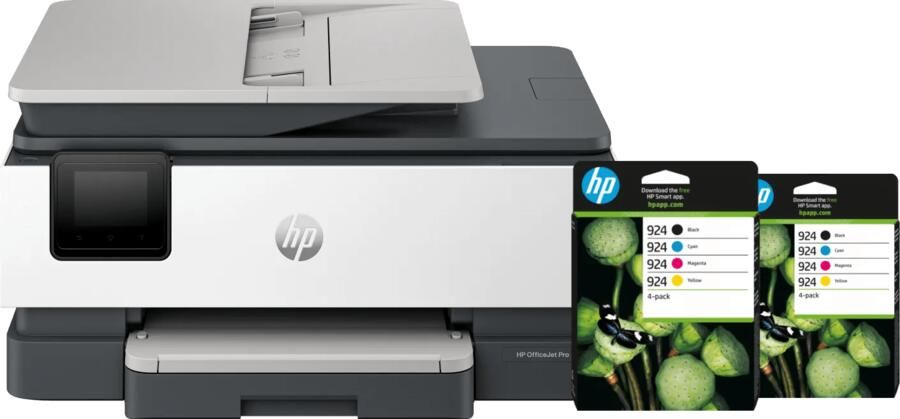 HP OfficeJet Pro 8122e + 2 zwarte + 2 kleuren cartridges