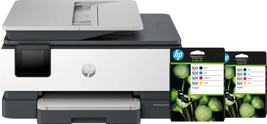 HP OfficeJet Pro 8122e + 2 zwarte + 2 kleuren cartridges