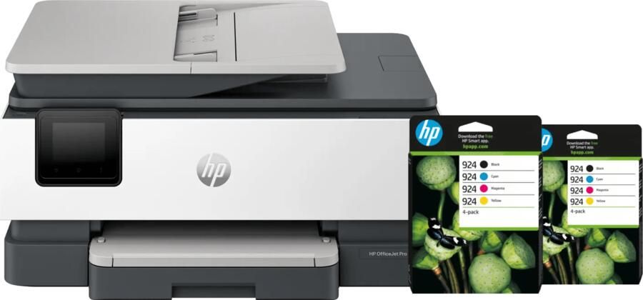HP OfficeJet Pro 8124e + 2 zwarte + 2 kleuren cartridges