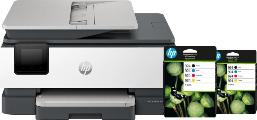 HP OfficeJet Pro 8124e + 2 zwarte + 2 kleuren cartridges