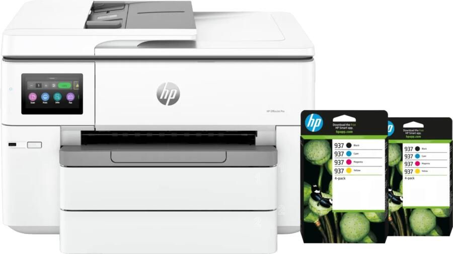 HP OfficeJet Pro 9730 + 2 zwarte + 2 kleuren cartridges