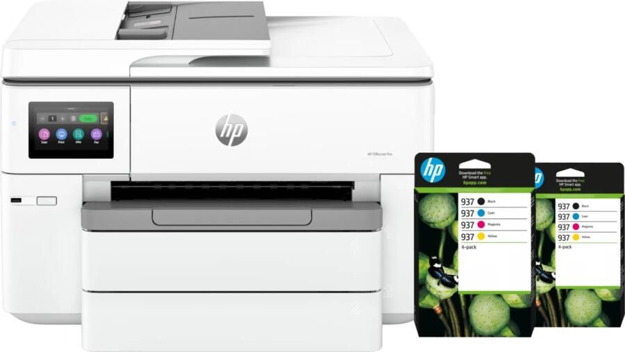 HP OfficeJet Pro 9730 + 2 zwarte + 2 kleuren cartridges
