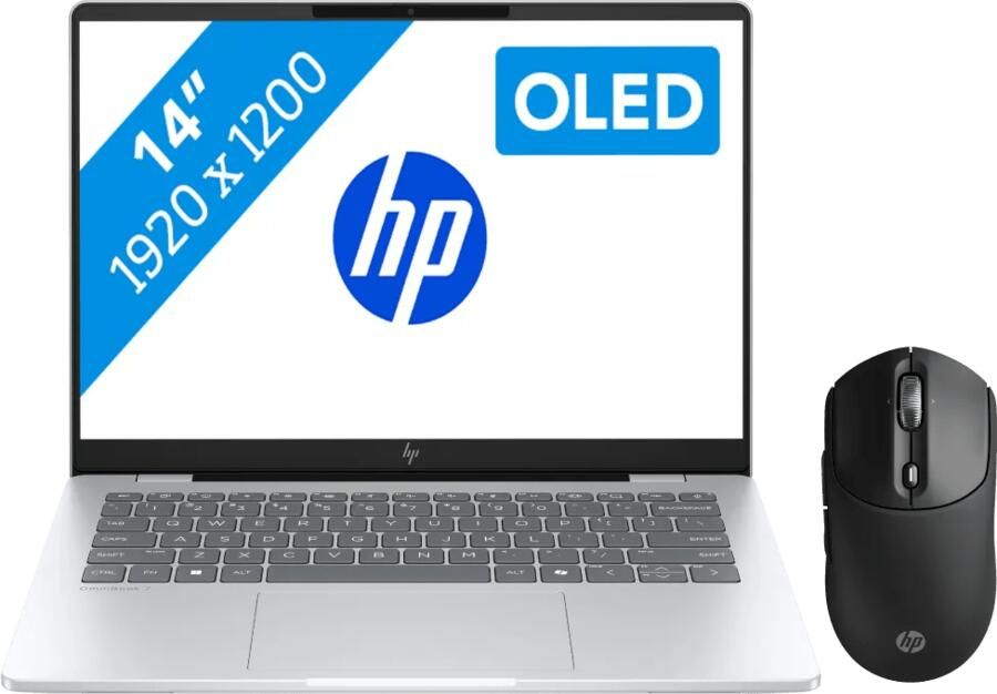 HP OmniBook 7 OLED Copilot+ PC 14-fr0970nd + 700 Oplaadbare Draadloze Muis