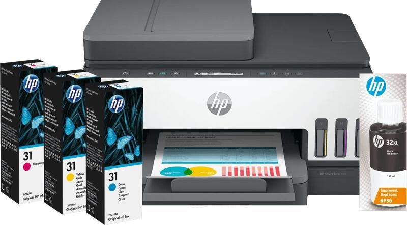 HP Smart Tank 7307 + extra 1 set extra inktflesjes