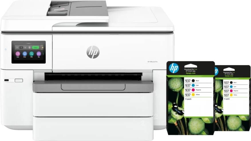 HP OfficeJet Pro 9730 + 2 zwarte + 2 kleuren cartridges