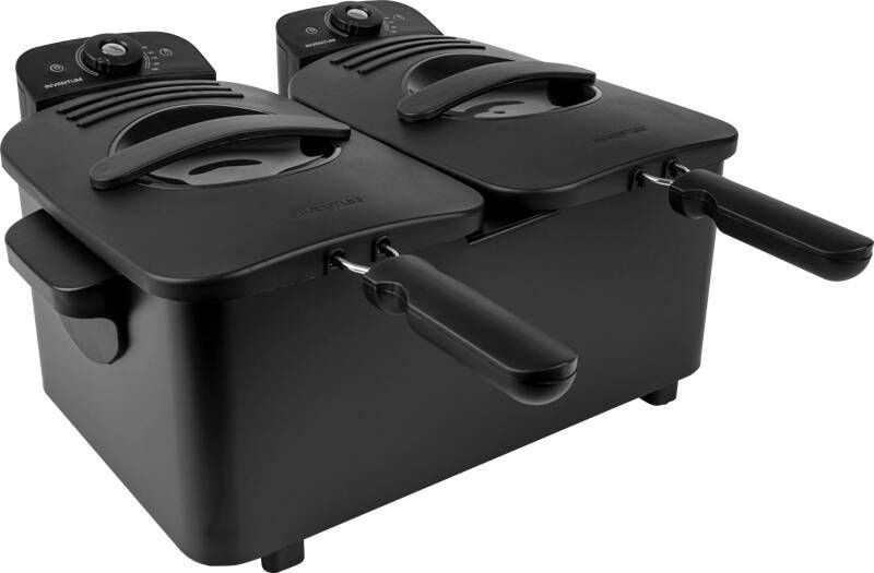 Inventum GF461B Dubbele frituurpan 2 x 2 5 liter Tot 190°C 2 x 2200 watt Koude zone Friteuse Zwart