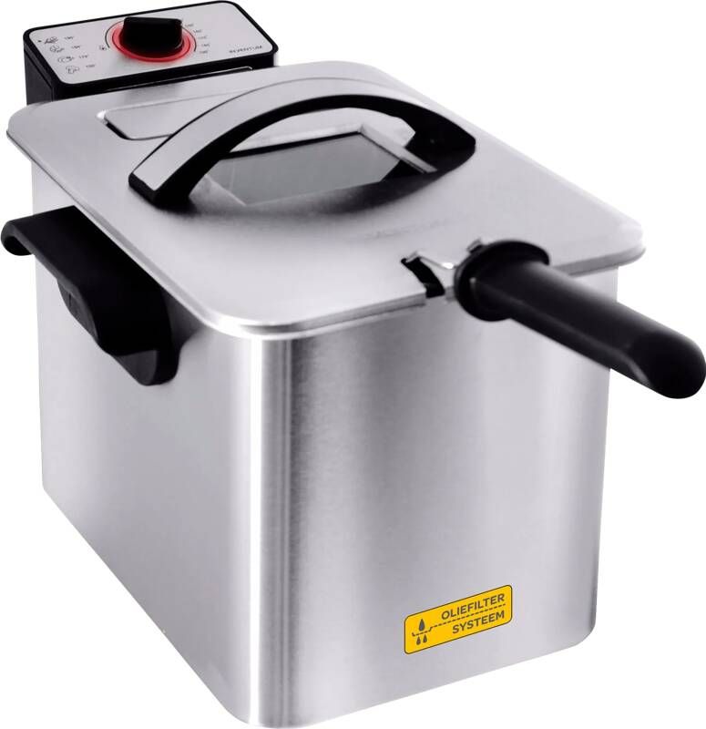 Inventum GF645F Frituurpan 4 liter Tot 190 graden 3000 watt Koude zone Anti reukfilter Kijkvenster Friteuse RVS Zwart