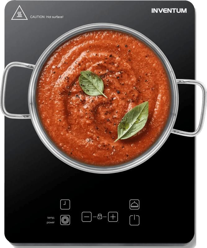 Inventum KI120T Inductie kookplaat 1 kookzone 2000 watt 10 standen Pan 15 tot 20 cm Timer Kinderslot Zwart