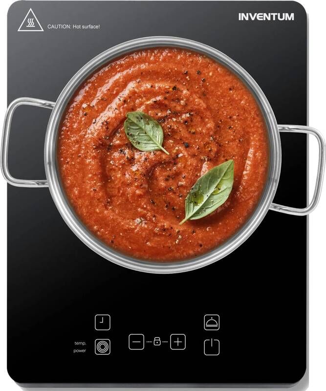 Inventum KI120T Inductie kookplaat 1 kookzone 2000 watt 10 standen Pan 15 tot 20 cm Timer Kinderslot Zwart
