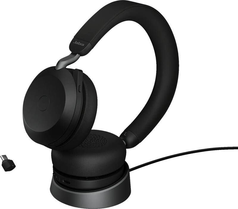 Jabra Evolve2 75 USB C Draadloze Office Headset met oplaadstandaard Zwart